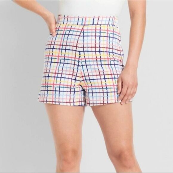 NWT Modcloth Collectif shorts rainbow gingham plaid high rise waist 6 S - Picture 1 of 7